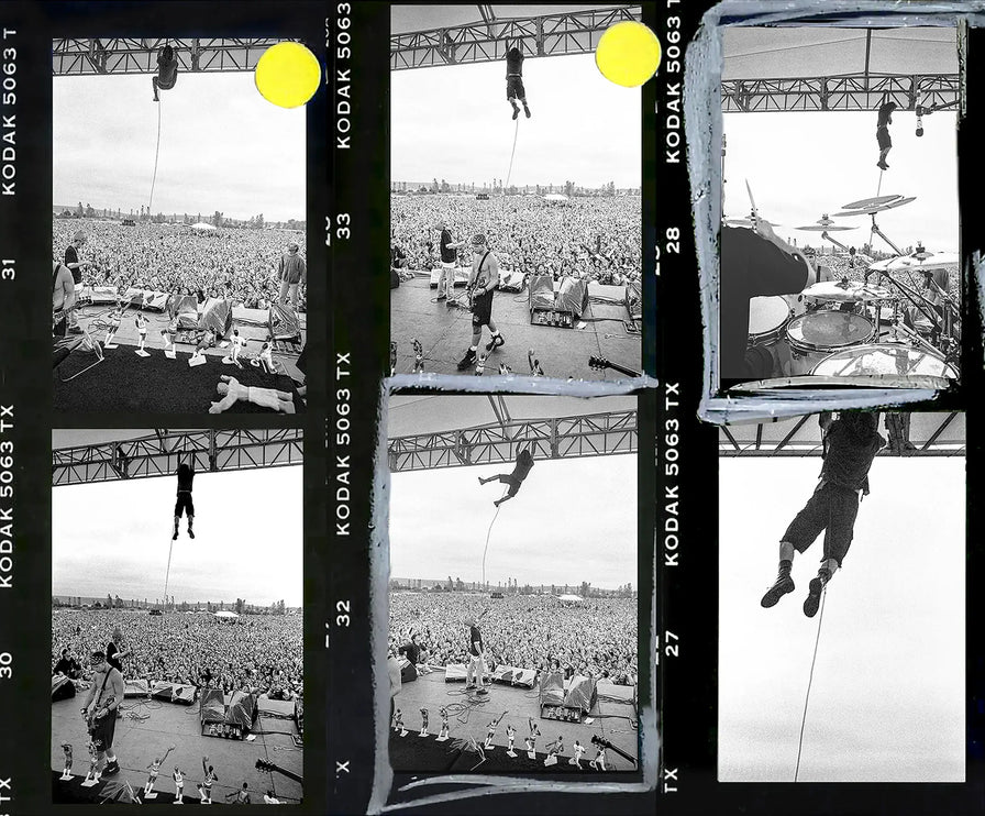 Pearl Jam Drop in the Park contact sheet, Magnuson Park Seattle 1992, photographed by Lance Mercer
