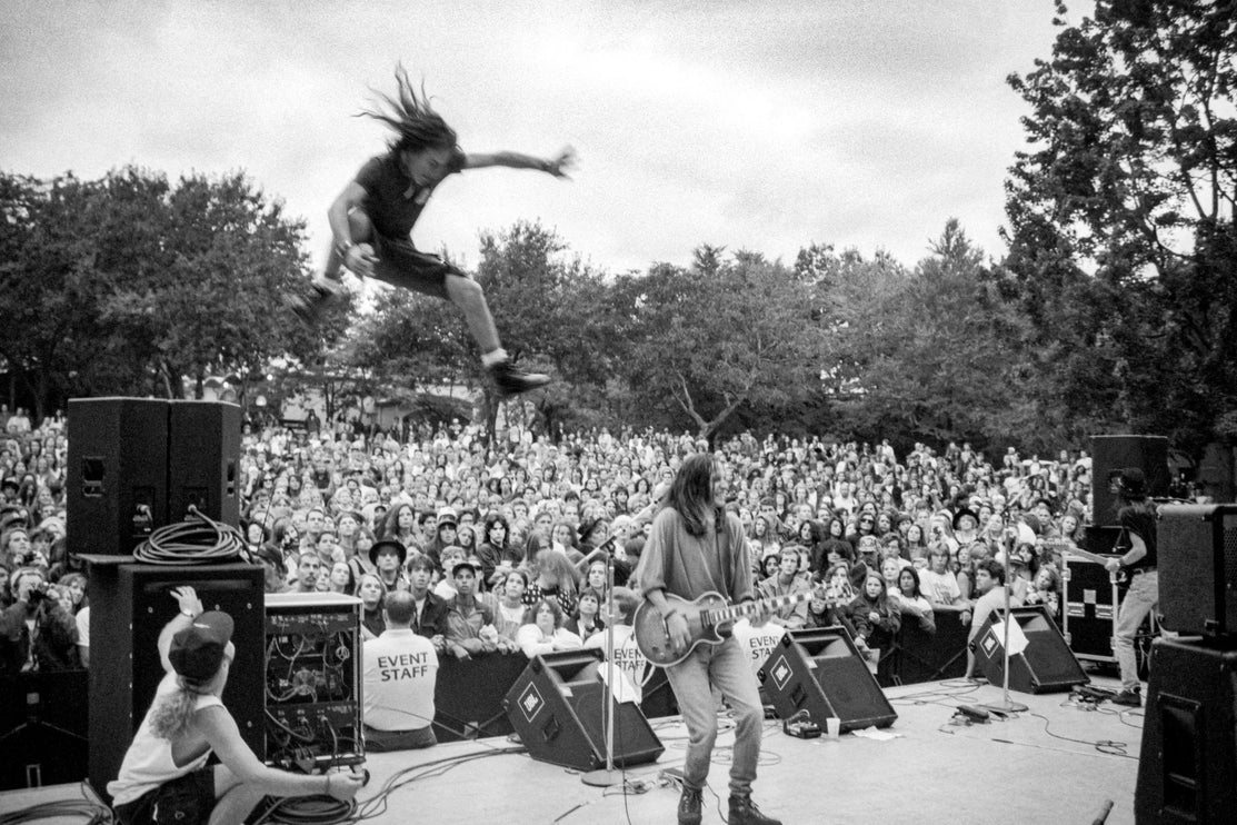 Pearl Jam at the Mural Amphitheatre, Seattle 1992, photographed by Lance Mercer